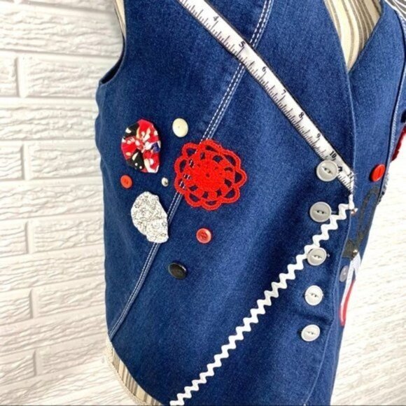 Vintage Denim Vest Sewing Theme Embellishments - Picture 4 of 7